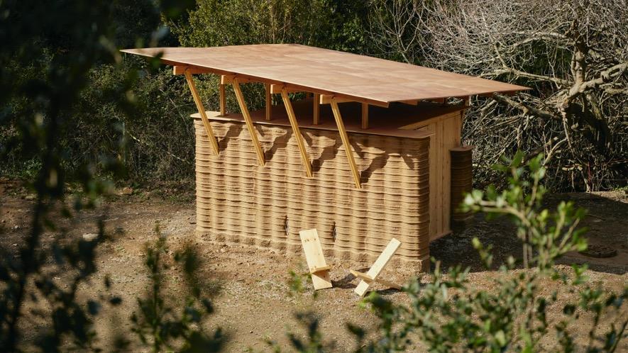 TOVA 3D-gedrucktes Erdgebäude in den Valldaura Labs